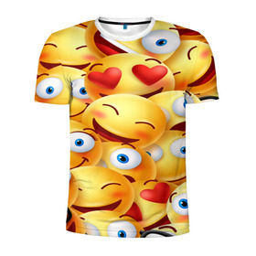 Мужская футболка 3D спортивная с принтом emoji в Тюмени, 100% полиэстер с улучшенными характеристиками | приталенный силуэт, круглая горловина, широкие плечи, сужается к линии бедра | emoji | настроение | позитив | смайлики | смайлы | стикеры | текстура смайл | улыбки | фон смайл | эмодзи