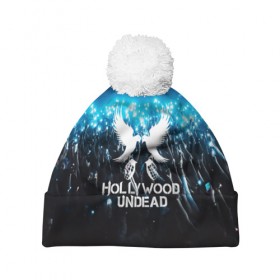 Шапка 3D c помпоном с принтом HOLLYWOOD UNDEAD в Тюмени, 100% полиэстер | универсальный размер, печать по всей поверхности изделия | charlie scene | danny | funny man | hollywood undead | j dog | johnny 3 tears | logo | music | rock | альтернатива | металл | музыка | музыкальный | рок