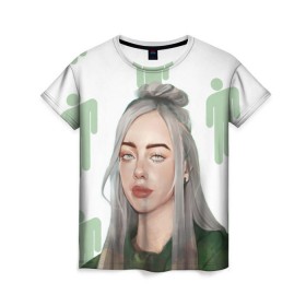 Женская футболка 3D с принтом BILLIE EILISH в Тюмени, 100% полиэфир ( синтетическое хлопкоподобное полотно) | прямой крой, круглый вырез горловины, длина до линии бедер | bad guy | billie | eilish | ocean eyes | айлиш | билли | девушка | певица | эйлиш