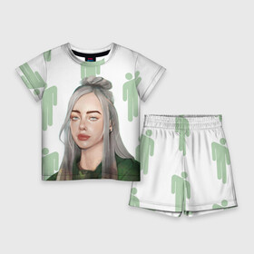 Детский костюм с шортами 3D с принтом BILLIE EILISH в Тюмени,  |  | bad guy | billie | eilish | ocean eyes | айлиш | билли | девушка | певица | эйлиш