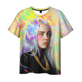 Мужская футболка 3D с принтом BILLIE EILISH в Тюмени, 100% полиэфир | прямой крой, круглый вырез горловины, длина до линии бедер | Тематика изображения на принте: bad guy | billie | eilish | ocean eyes | айлиш | билли | девушка | певица | эйлиш