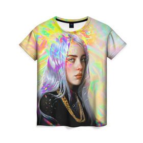 Женская футболка 3D с принтом BILLIE EILISH в Тюмени, 100% полиэфир ( синтетическое хлопкоподобное полотно) | прямой крой, круглый вырез горловины, длина до линии бедер | bad guy | billie | eilish | ocean eyes | айлиш | билли | девушка | певица | эйлиш