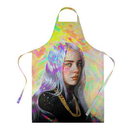 Фартук 3D с принтом BILLIE EILISH в Тюмени, 100% полиэстер | общий размер — 65 х 85 см, ширина нагрудника — 26 см, горловина — 53 см, длина завязок — 54 см, общий обхват в поясе — 173 см. Принт на завязках и на горловине наносится с двух сторон, на основной части фартука — только с внешней стороны | bad guy | billie | eilish | ocean eyes | айлиш | билли | девушка | певица | эйлиш