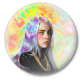 Значок с принтом BILLIE EILISH в Тюмени,  металл | круглая форма, металлическая застежка в виде булавки | bad guy | billie | eilish | ocean eyes | айлиш | билли | девушка | певица | эйлиш