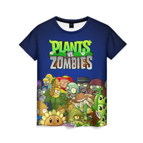 Женская футболка 3D с принтом PLANTS VS ZOMBIES в Тюмени, 100% полиэфир ( синтетическое хлопкоподобное полотно) | прямой крой, круглый вырез горловины, длина до линии бедер | plants and zombies | plants vs zombies | зомби | игры | растения | растения против зомби