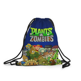 Рюкзак-мешок 3D с принтом PLANTS VS ZOMBIES в Тюмени, 100% полиэстер | плотность ткани — 200 г/м2, размер — 35 х 45 см; лямки — толстые шнурки, застежка на шнуровке, без карманов и подкладки | plants and zombies | plants vs zombies | зомби | игры | растения | растения против зомби