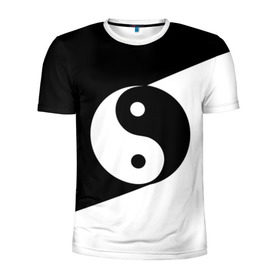 Мужская футболка 3D спортивная с принтом Инь - янь (#1) в Тюмени, 100% полиэстер с улучшенными характеристиками | приталенный силуэт, круглая горловина, широкие плечи, сужается к линии бедра | Тематика изображения на принте: black | signs | white. | ying   yang | белый | знаки | инь   янь | чёрный