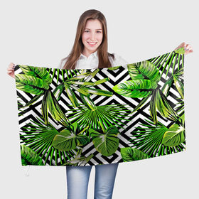 Флаг 3D с принтом TROPIC TEXTURE в Тюмени, 100% полиэстер | плотность ткани — 95 г/м2, размер — 67 х 109 см. Принт наносится с одной стороны | bright | colorful | neon | retro | vintage | винтаж | неон | неоновые | пальмы | ретро | ретро неон | тропики | тропические листья