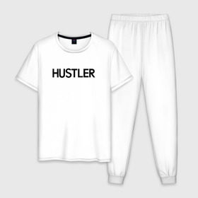 Мужская пижама хлопок с принтом HUSTLER в Тюмени, 100% хлопок | брюки и футболка прямого кроя, без карманов, на брюках мягкая резинка на поясе и по низу штанин
 | brazzers | hustler | merch | private | бразерс | мерч | хаслер | хастлер