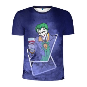 Мужская футболка 3D спортивная с принтом Joker from cards в Тюмени, 100% полиэстер с улучшенными характеристиками | приталенный силуэт, круглая горловина, широкие плечи, сужается к линии бедра | batman | dc | dc джокер | detective comics | harley | joker | shtatjoker | the joker | бетмен | джокер | злодей | харли