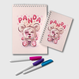 Блокнот с принтом PANDA в Тюмени, 100% бумага | 48 листов, плотность листов — 60 г/м2, плотность картонной обложки — 250 г/м2. Листы скреплены удобной пружинной спиралью. Цвет линий — светло-серый
 | bear | bright | funny | panda | веселый | забавный | мишка | панда | прикольный | смешной | яркий