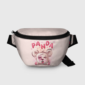 Поясная сумка 3D с принтом PANDA в Тюмени, 100% полиэстер | плотная ткань, ремень с регулируемой длиной, внутри несколько карманов для мелочей, основное отделение и карман с обратной стороны сумки застегиваются на молнию | bear | bright | funny | panda | веселый | забавный | мишка | панда | прикольный | смешной | яркий