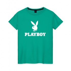 Женская футболка хлопок с принтом PLAYBOY в Тюмени, 100% хлопок | прямой крой, круглый вырез горловины, длина до линии бедер, слегка спущенное плечо | brazzers | cекс | merch | new sensations | playboy | private | tushy | бразерс | мерч | плейбой