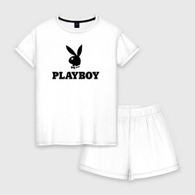 Женская пижама с шортиками хлопок с принтом Playboy в Тюмени, 100% хлопок | футболка прямого кроя, шорты свободные с широкой мягкой резинкой | brazzers | cекс | merch | new sensations | playboy | private | tushy | бразерс | мерч | плейбой