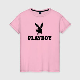 Женская футболка хлопок с принтом Playboy в Тюмени, 100% хлопок | прямой крой, круглый вырез горловины, длина до линии бедер, слегка спущенное плечо | brazzers | cекс | merch | new sensations | playboy | private | tushy | бразерс | мерч | плейбой