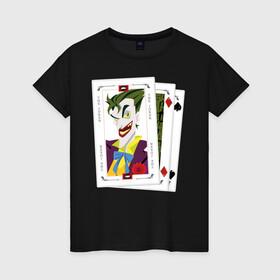 Женская футболка хлопок с принтом  Joker cards в Тюмени, 100% хлопок | прямой крой, круглый вырез горловины, длина до линии бедер, слегка спущенное плечо | batman | dc | dc джокер | detective comics | harley | joker | shtatjoker | the joker | бетмен | джокер | злодей | харли