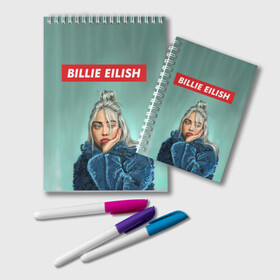 Блокнот с принтом BILLIE EILISH в Тюмени, 100% бумага | 48 листов, плотность листов — 60 г/м2, плотность картонной обложки — 250 г/м2. Листы скреплены удобной пружинной спиралью. Цвет линий — светло-серый
 | Тематика изображения на принте: bad guy | billie | eilish | ocean eyes | айлиш | билли | девушка | певица | эйлиш