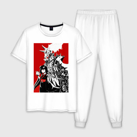 Мужская пижама хлопок с принтом Babymetal fan art в Тюмени, 100% хлопок | брюки и футболка прямого кроя, без карманов, на брюках мягкая резинка на поясе и по низу штанин
 | Тематика изображения на принте: heavy | japan | kawaii | metal | music | rock | кавай | метал | музыка | рок | хэви | япония