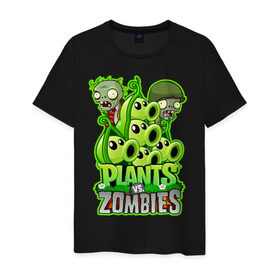 Мужская футболка хлопок с принтом PLANTS VS ZOMBIES в Тюмени, 100% хлопок | прямой крой, круглый вырез горловины, длина до линии бедер, слегка спущенное плечо. | plants and zombies | plants vs zombies | зомби | игры | растения | растения против зомби