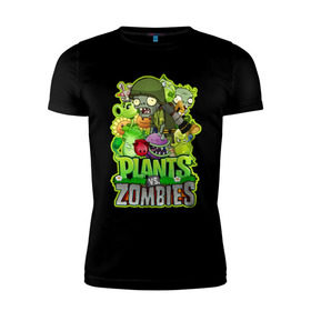 Мужская футболка премиум с принтом PLANTS VS ZOMBIES в Тюмени, 92% хлопок, 8% лайкра | приталенный силуэт, круглый вырез ворота, длина до линии бедра, короткий рукав | plants and zombies | plants vs zombies | зомби | игры | растения | растения против зомби