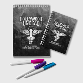 Блокнот с принтом Hollywood Undead в Тюмени, 100% бумага | 48 листов, плотность листов — 60 г/м2, плотность картонной обложки — 250 г/м2. Листы скреплены удобной пружинной спиралью. Цвет линий — светло-серый
 | Тематика изображения на принте: charlie scene | danny | funny man | hollywood undead | hu | j dog | johnny 3 tears | голливудская нежить | голубь | голубь с гранатой | граната | ню метал | рэп метал | рэп рок