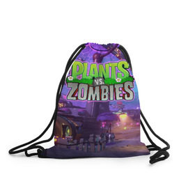 Рюкзак-мешок 3D с принтом  Plants vs. Zombies в Тюмени, 100% полиэстер | плотность ткани — 200 г/м2, размер — 35 х 45 см; лямки — толстые шнурки, застежка на шнуровке, без карманов и подкладки | Тематика изображения на принте: 2 | battle | defense | for | garden | mod | neighborville | pvz | tower | warfare | битва | дзен | за | зомби | пвз | против | растения | сад