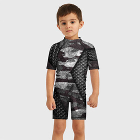 Детский купальный костюм 3D с принтом Камуфляжная 3D броня в Тюмени, Полиэстер 85%, Спандекс 15% | застежка на молнии на спине | texture | абстракт | абстракция | армия | броня | защита | защитник | камуфляж | кольчуга | текстура | узор | цепи