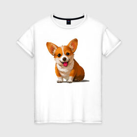 Женская футболка хлопок с принтом Корги в Тюмени, 100% хлопок | прямой крой, круглый вырез горловины, длина до линии бедер, слегка спущенное плечо | вельш корги | домашние животные | корги | пес | собака | собачнику | щенок