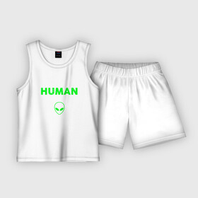 Детская пижама с шортами хлопок с принтом Это Мой Человеческий Костюм в Тюмени,  |  | halloween | ufo | гуманоид | гуманоиды | инопланетянин | костюм | нло | хелловин | хеллоувин | хэллоуин | человек