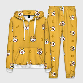 Мужской костюм 3D с принтом Сиба-ину Акита-ину (Жёлтая) в Тюмени, 100% полиэстер | Манжеты и пояс оформлены тканевой резинкой, двухслойный капюшон со шнурком для регулировки, карманы спереди | сиба ину