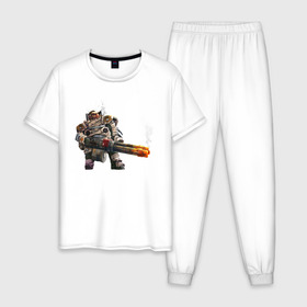 Мужская пижама хлопок с принтом Deep Rock Galactic в Тюмени, 100% хлопок | брюки и футболка прямого кроя, без карманов, на брюках мягкая резинка на поясе и по низу штанин
 | deep rock galactic dwarf гном