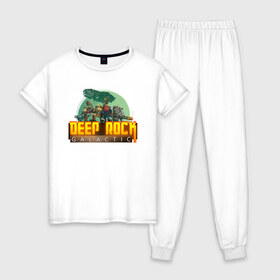 Женская пижама хлопок с принтом Deep Rock Galactic в Тюмени, 100% хлопок | брюки и футболка прямого кроя, без карманов, на брюках мягкая резинка на поясе и по низу штанин | deep rock galactic dwarf гном