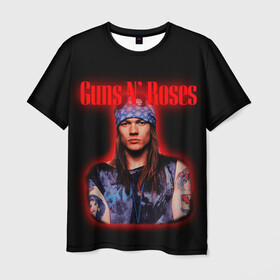 Мужская футболка 3D с принтом Guns n roses + Спина  в Тюмени, 100% полиэфир | прямой крой, круглый вырез горловины, длина до линии бедер | Тематика изображения на принте: axl rose | geffen records | gnr | guns | rock | roses | slash | гансы | пистолеты | розы | рок | слеш | эксл роуз