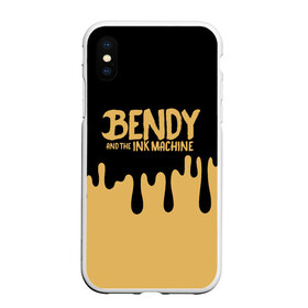 Чехол для iPhone XS Max матовый с принтом Bendy And The Ink Machine в Тюмени, Силикон | Область печати: задняя сторона чехла, без боковых панелей | bendy | bendy and the ink machine | бенди | бени | бенни | детская | детям | игра | капли | компьютерная игра | краска | машина | подтеки | розовая | ужастик