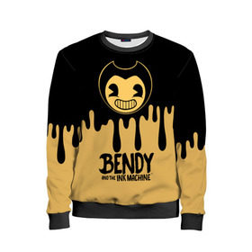 Детский свитшот 3D с принтом Bendy And The Ink Machine в Тюмени, 100% полиэстер | свободная посадка, прямой крой, мягкая тканевая резинка на рукавах и понизу свитшота | bendy | bendy and the ink machine | бенди | бени | бенни | детская | детям | игра | капли | компьютерная игра | краска | машина | подтеки | розовая | ужастик