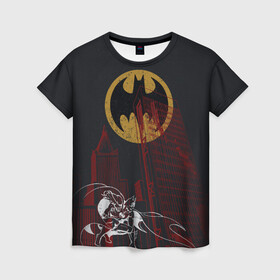 Женская футболка 3D с принтом Batman в Тюмени, 100% полиэфир ( синтетическое хлопкоподобное полотно) | прямой крой, круглый вырез горловины, длина до линии бедер | bat man | batman | batman comics | caped crusader | dark knight | shtatbat | бетмен | брюс уэйн | бэт мен | бэтмен | тёмный рыцарь
