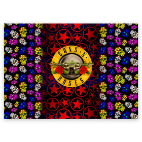 Поздравительная открытка с принтом Guns n roses в Тюмени, 100% бумага | плотность бумаги 280 г/м2, матовая, на обратной стороне линовка и место для марки
 | axl rose | geffen records | gnr | guns | rock | roses | slash | гансы | пистолеты | розы | рок | слеш | эксл роуз