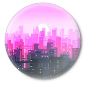Значок с принтом CITY в Тюмени,  металл | круглая форма, металлическая застежка в виде булавки | Тематика изображения на принте: bright | colorful | neon | retro | urban | vintage | винтаж | город | неон | ретро | ретро неон