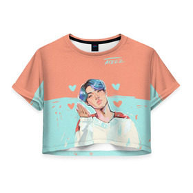 Женская футболка Cropp-top с принтом Ateez в Тюмени, 100% полиэстер | круглая горловина, длина футболки до линии талии, рукава с отворотами | ateez | k pop | корейская группа | музыка | парни