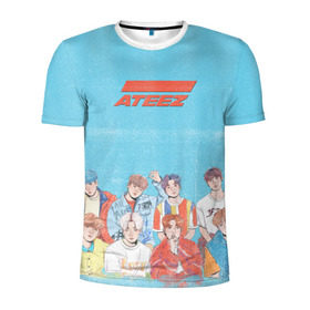 Мужская футболка 3D спортивная с принтом Ateez K-pop в Тюмени, 100% полиэстер с улучшенными характеристиками | приталенный силуэт, круглая горловина, широкие плечи, сужается к линии бедра | ateez | k pop | корейская группа | музыка | парни