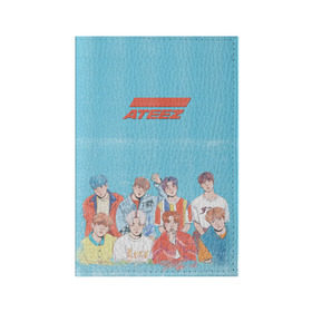 Обложка для паспорта матовая кожа с принтом Ateez K-pop в Тюмени, натуральная матовая кожа | размер 19,3 х 13,7 см; прозрачные пластиковые крепления | Тематика изображения на принте: ateez | k pop | корейская группа | музыка | парни
