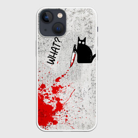 Чехол для iPhone 13 mini с принтом What cat в Тюмени,  |  | cat | kitten | knife | what | кот | котёнок | кошка | кровь | нож | что