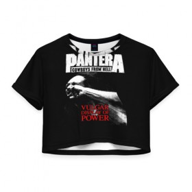 Женская футболка Cropp-top с принтом Pantera в Тюмени, 100% полиэстер | круглая горловина, длина футболки до линии талии, рукава с отворотами | american | anselmo | havy metal | pantera | philip anselmo | trash metal | ансельмо | пантера | фил ансельмо