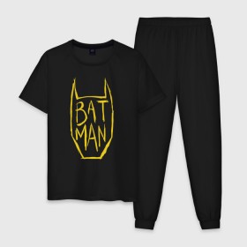 Мужская пижама хлопок с принтом Batman в Тюмени, 100% хлопок | брюки и футболка прямого кроя, без карманов, на брюках мягкая резинка на поясе и по низу штанин
 | bat man | batman | batman comics | caped crusader | comics | dark knight | бетмен | брюс уэйн | бэт мен | бэтмен | тёмный рыцарь