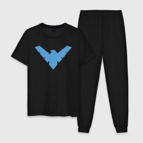 Мужская пижама хлопок с принтом Nightwing в Тюмени, 100% хлопок | брюки и футболка прямого кроя, без карманов, на брюках мягкая резинка на поясе и по низу штанин
 | Тематика изображения на принте: batman | nightwing | shtatbat | бетмен | бэтмен | найтвинг