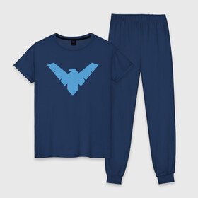 Женская пижама хлопок с принтом Nightwing в Тюмени, 100% хлопок | брюки и футболка прямого кроя, без карманов, на брюках мягкая резинка на поясе и по низу штанин | batman | nightwing | shtatbat | бетмен | бэтмен | найтвинг