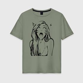 Женская футболка хлопок Oversize с принтом Belle Delphine Ahegao в Тюмени, 100% хлопок | свободный крой, круглый ворот, спущенный рукав, длина до линии бедер
 | ahegao | belle delphine |  twich | ахегао | белле дельфин | белль дельфин | блогершка | стримерша | твич