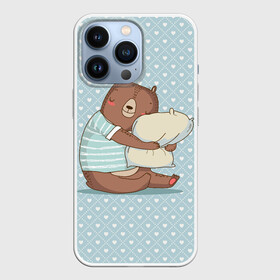 Чехол для iPhone 13 Pro с принтом Сонный мишка с подушкой в Тюмени,  |  | Тематика изображения на принте: медведь | милота | милый | милый мишка | миша | мишка | подушка | сон | сонный | спит