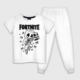 Детская пижама хлопок с принтом FORTNITE MARSHMELLO в Тюмени, 100% хлопок |  брюки и футболка прямого кроя, без карманов, на брюках мягкая резинка на поясе и по низу штанин
 | Тематика изображения на принте: chapter 2 | fortnite | marshmello | диджей | игры | маршмэллоу | молоток | фортнайт