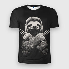 Мужская футболка 3D спортивная с принтом Slotherine в Тюмени, 100% полиэстер с улучшенными характеристиками | приталенный силуэт, круглая горловина, широкие плечи, сужается к линии бедра | animals | wolverine | ленивец | росомаха